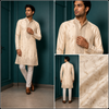 Off-White Silk Embroidered Kurta Set with Gold Zari for Men