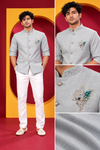 Men's Premium Light Grey Jodhpuri Jacket with White Trouser Set