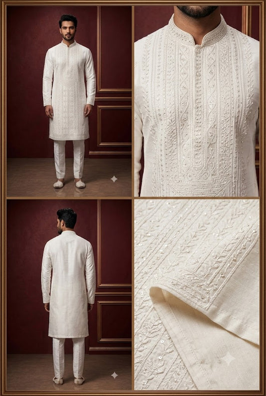 Classic White Embroidered Kurta Set
