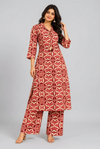 Elegant Maroon Floral Printed Kurta Palazzo Set