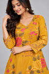 Elegant Mustard Yellow Floral Printed Kurta & Palazzo Set