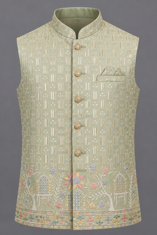 Sage Green Embroidered Designer Modi Jacket