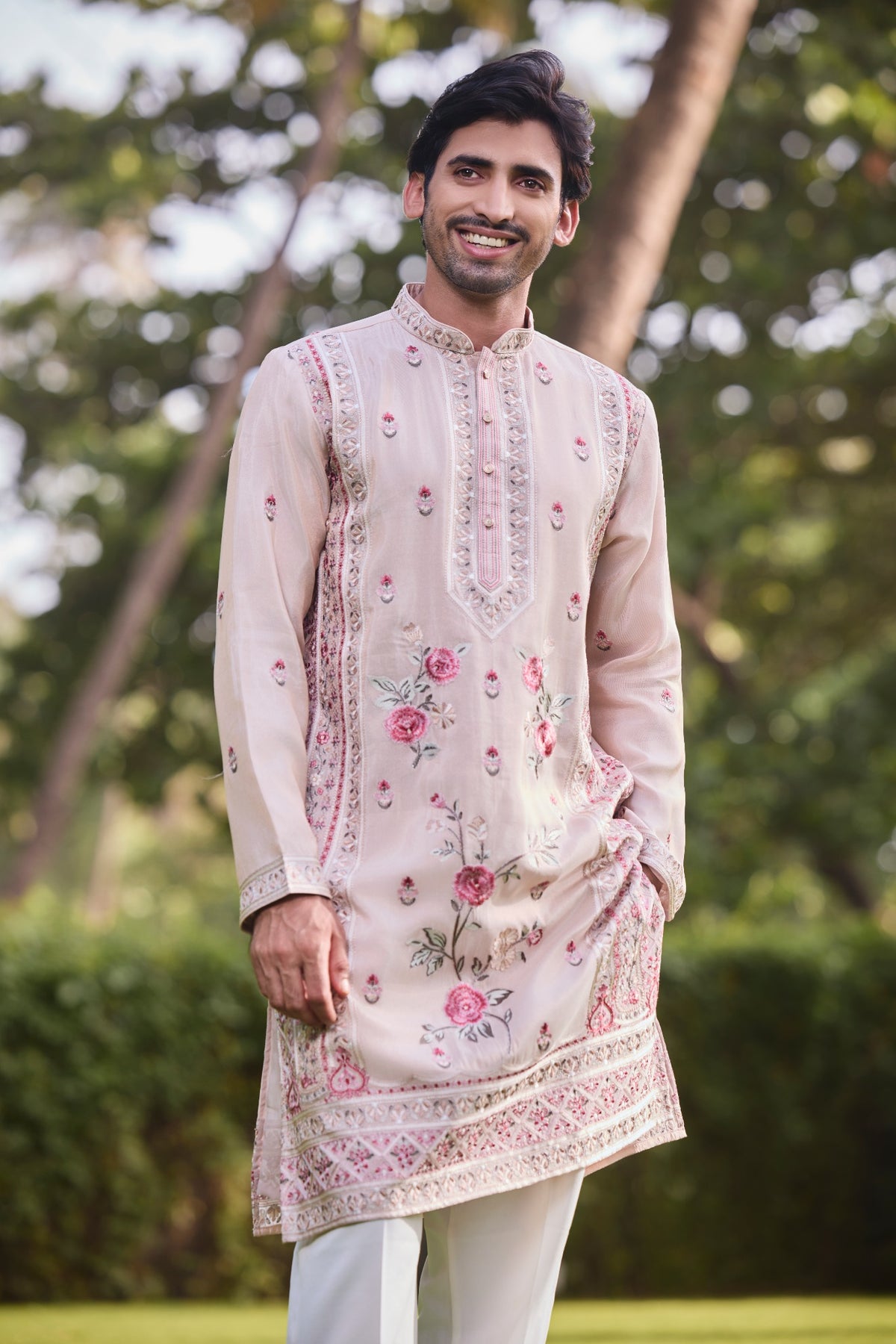 Blush Pink Floral Embroidered Kurta Set