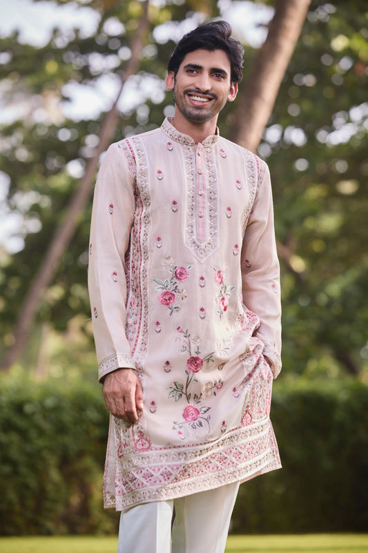 Blush Pink Floral Embroidered Kurta Set