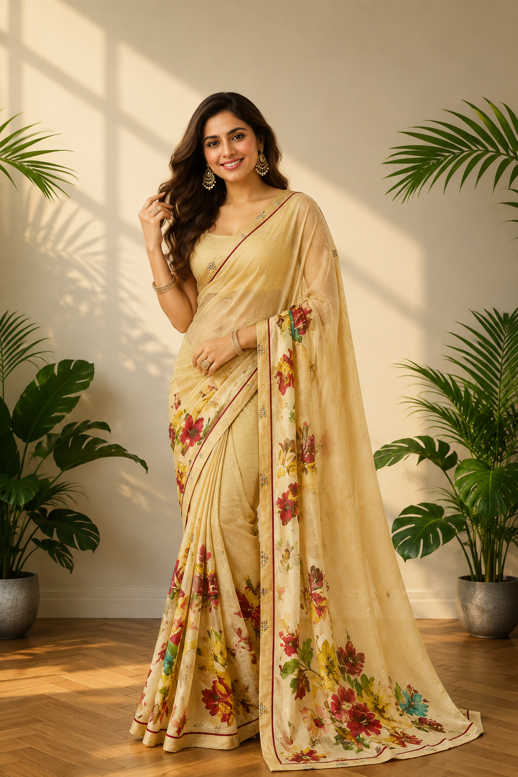Elegant Floral Printed Georgette Saree with Designer Border