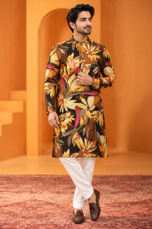 Men's Multicolor Floral Printed Kurta