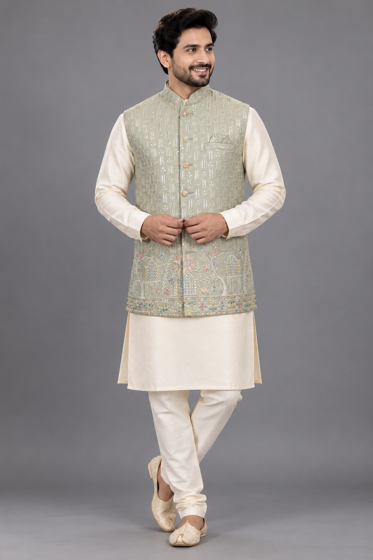 Sage Green Embroidered Designer Modi Jacket