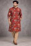 Men's Maroon Royal Heritage Printed Kurta Set