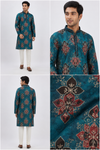 Teal Blue Multicolor Printed Festive Kurta
