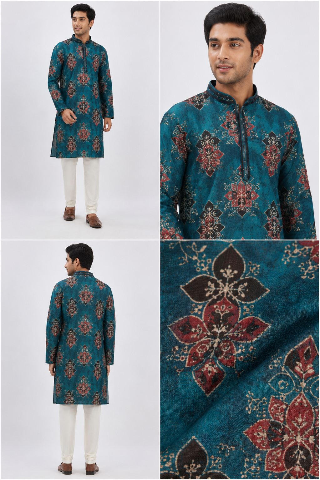 Teal Blue Multicolor Printed Festive Kurta