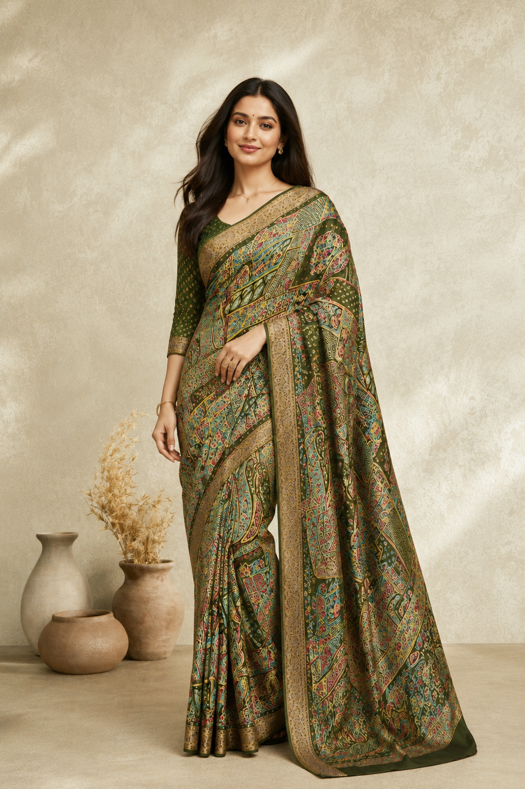 Elegant Printed Saree with Rich Paisley & Heritage Border