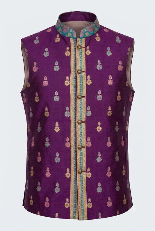 Royal Purple Jacquard Nehru Jacket