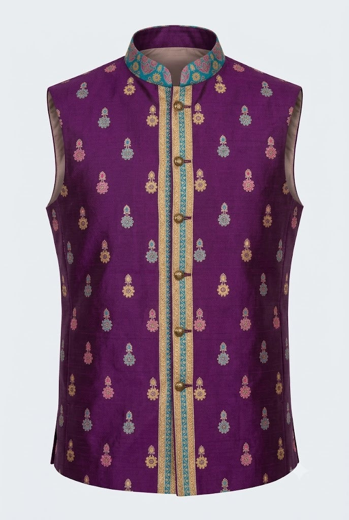 Royal Purple Brocade Nehru Jacket