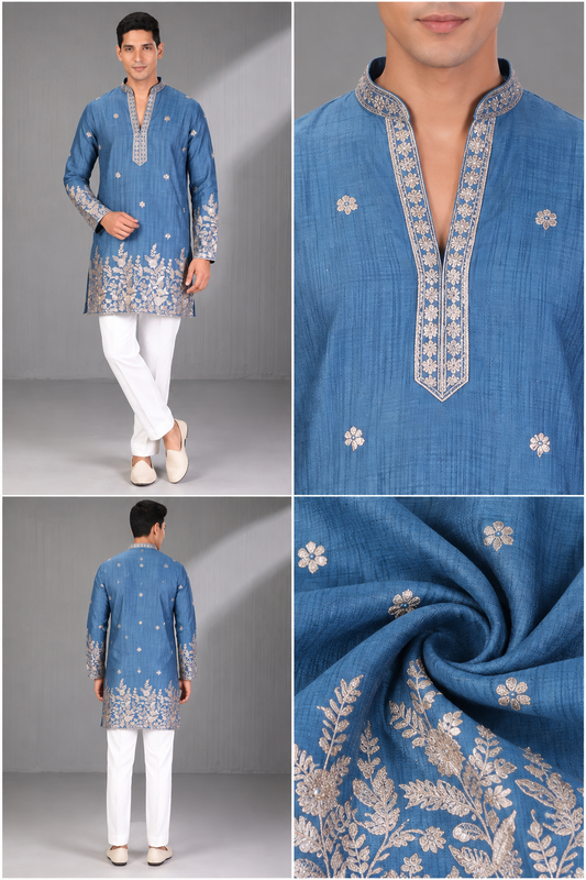 Blue Embroidered Festive Kurta Set