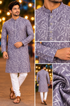 Men’s Lavender Grey Leaf Print Only Kurta