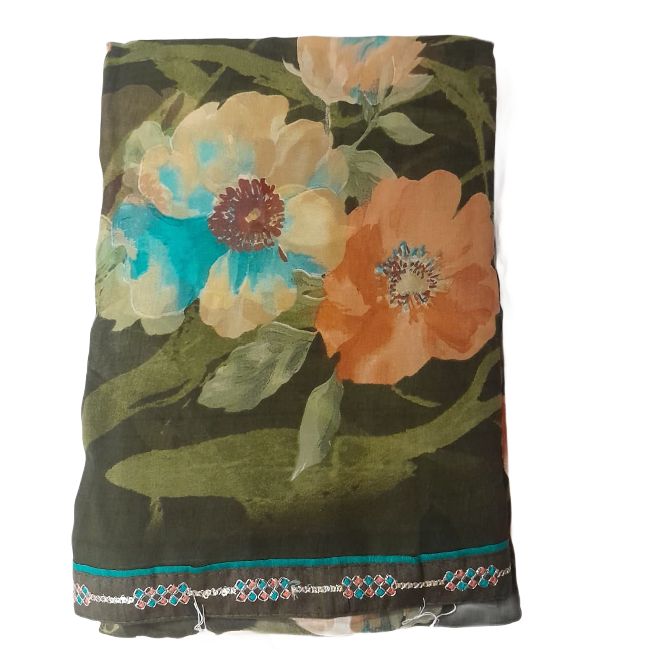 Olive Bloom Floral Printetd Saree