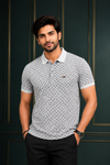 Men's Premium Grey Printed Polo T-Shirt | Soft Cotton Blend | Smart Half Sleeve Polo
