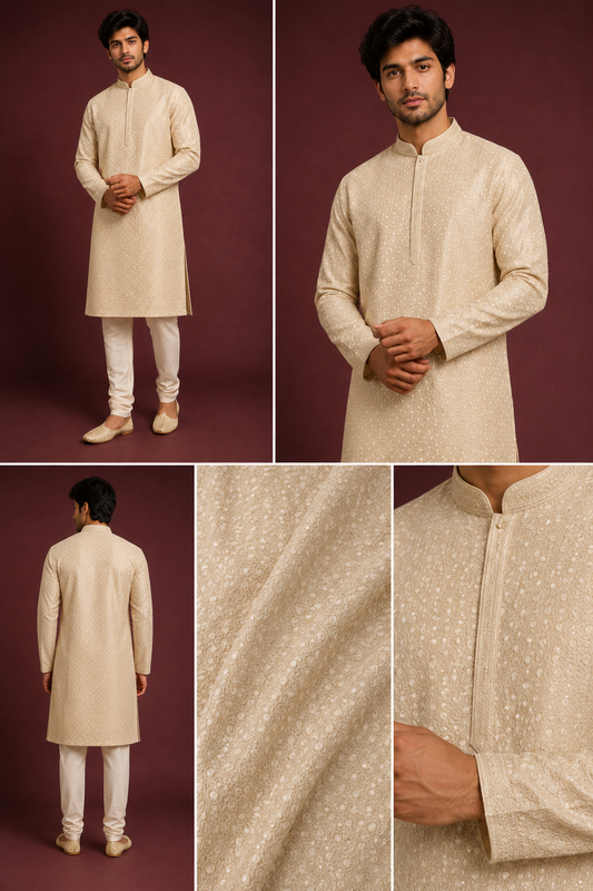 Ivory Embroidered Festive Kurta