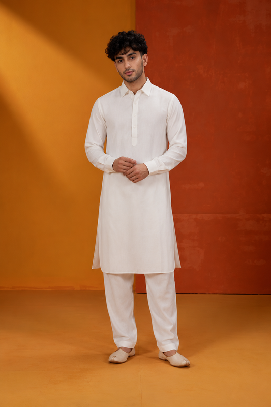 Elegant Ivory White Men's Kurta Pajama Set
