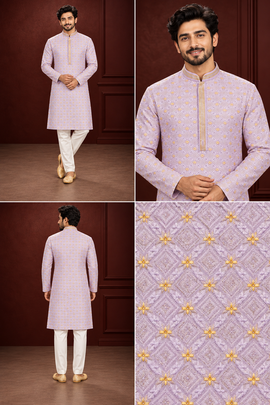 Men’s Lavender Jacquard Kurta Pajama Set