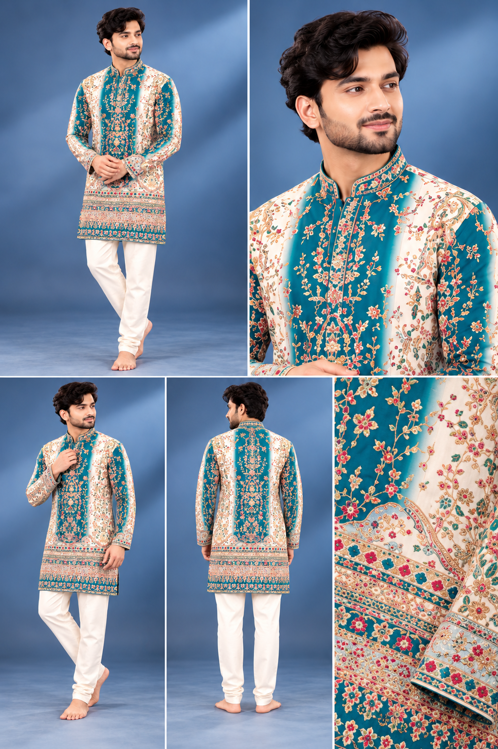Premium Teal Floral Printed Kurta Set