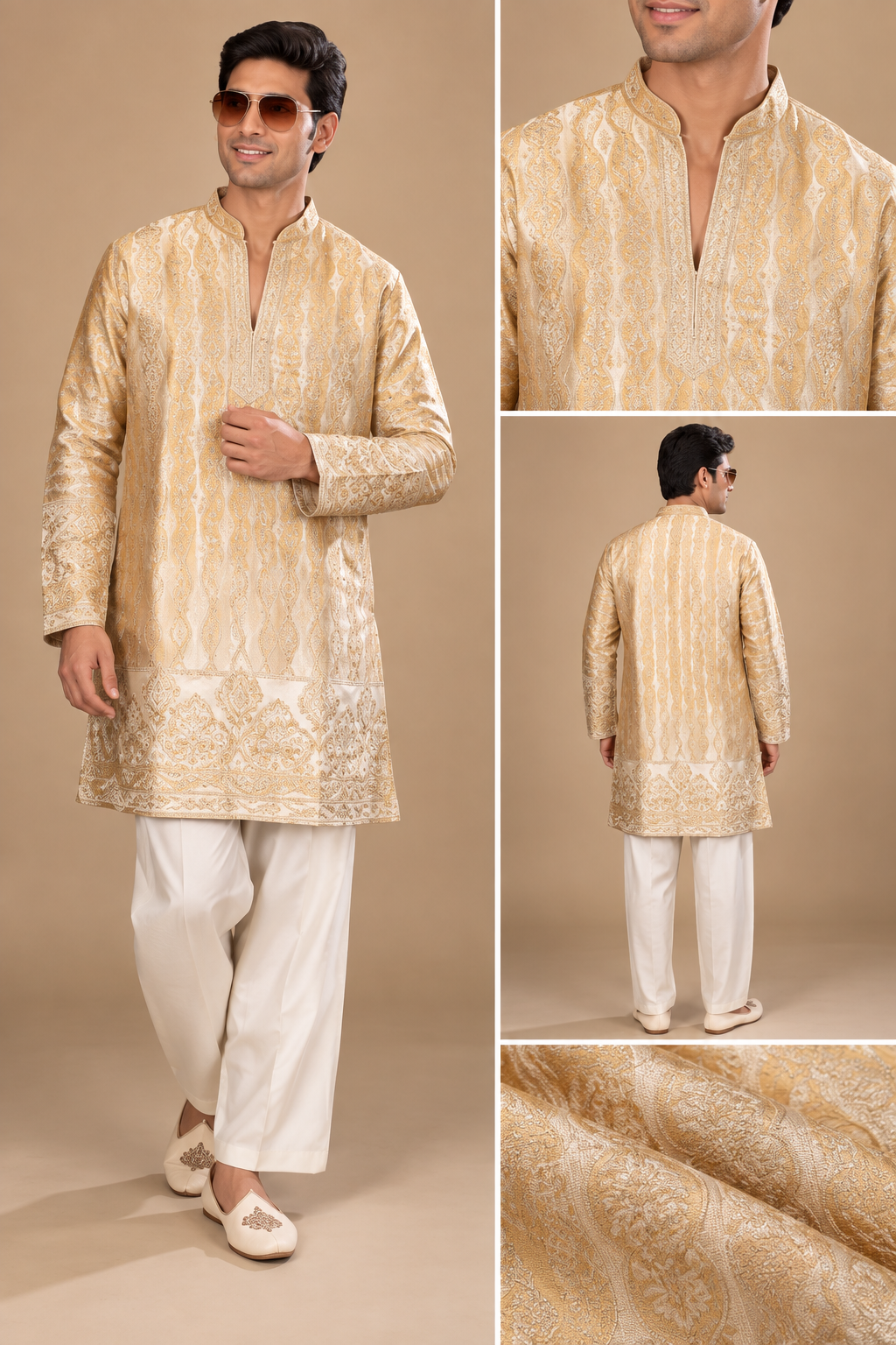 Royal Cream Gold Embroidered Kurta Set