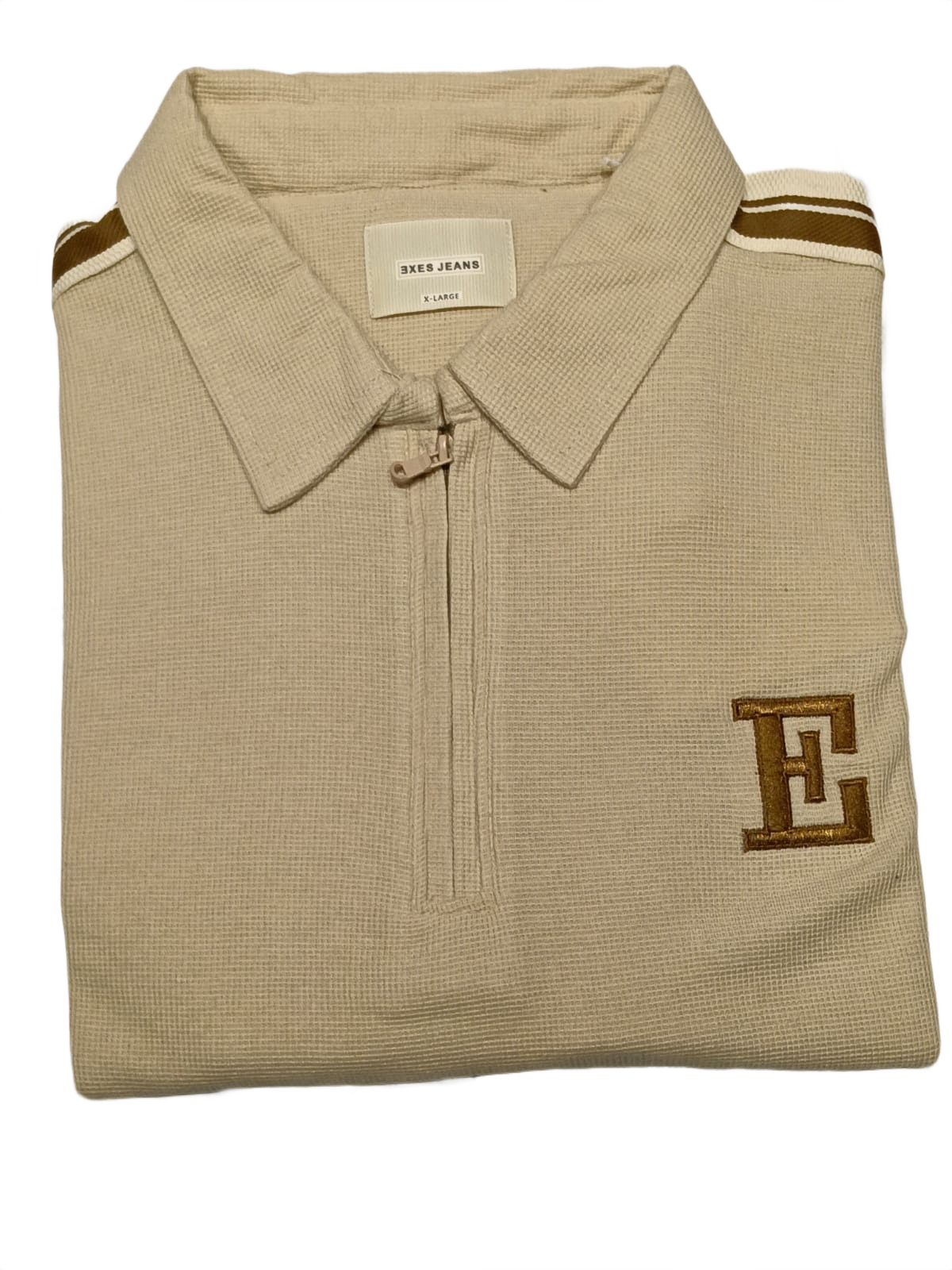 Men’s Beige Half-Zip Sweatshirt with Side Stripes