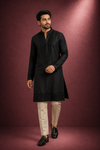 Jet Black Heavily Embroidered Silk Kurta