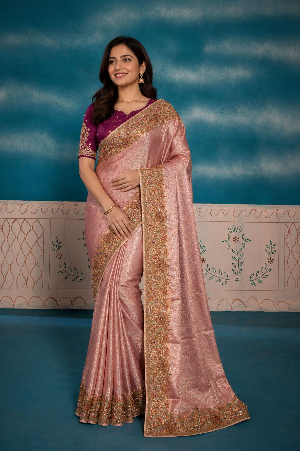 Designer Saree with Heavy Embroidered Zari Border