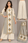 Elegant Ivory Floral Printed Kurta Palazzo Dupatta Set