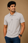 Men's Light Grey Textured Polo T-Shirt