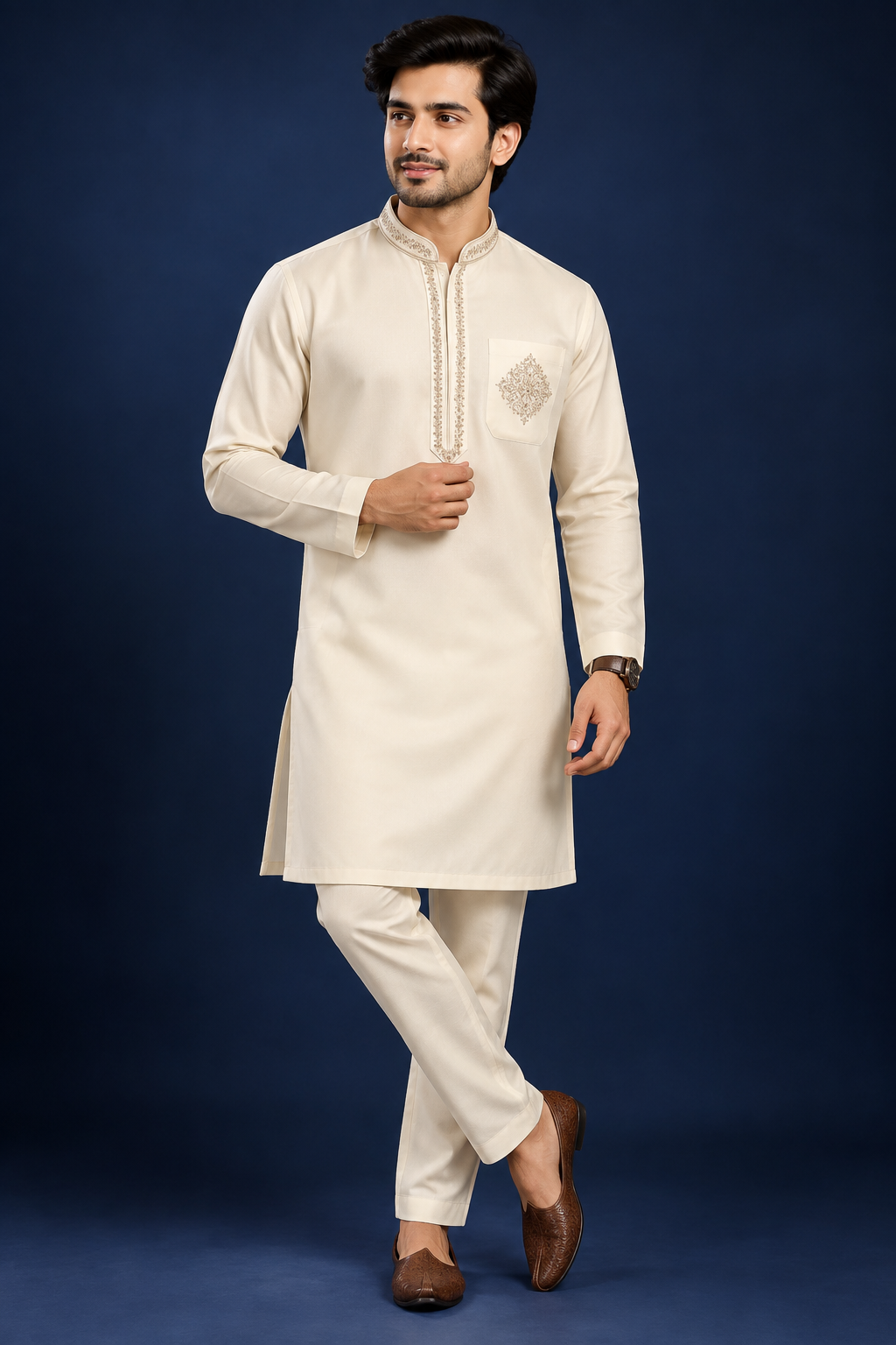 Ivory Embroidered Classic Kurta Set