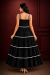 Elegant Black Tiered Maxi Dress with White Trim