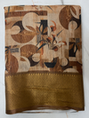 Elegant Brown &  Printed  Blend Saree with Rich Golden Zari Border