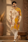 Mustard & Ivory Floral Printed Festive Kurta for Men