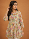 Women's Beige Floral Printed Short Kurti