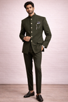 Men’s Olive Green Solid Designer Bandhgala Suit