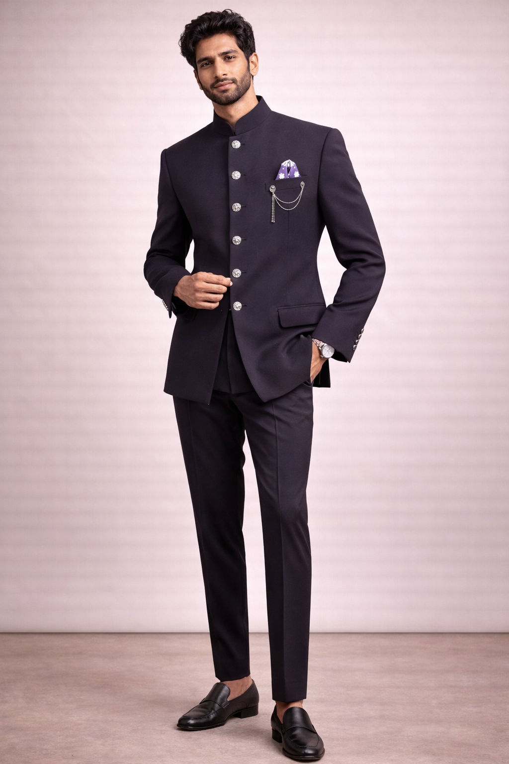 Men’s Black Solid Designer Bandhgala Suit Set