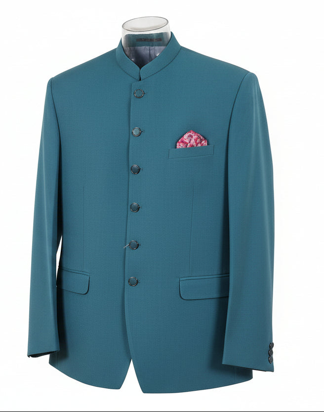 Men’s Teal Blue Designer Bandhgala Suit Wedding & Party Wear