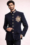 Men’s Premium Navy Blue Embroidered Indo-Western Bandhgala Suit Set