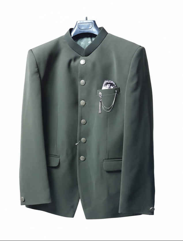 Men’s Olive Green Solid Designer Bandhgala Suit