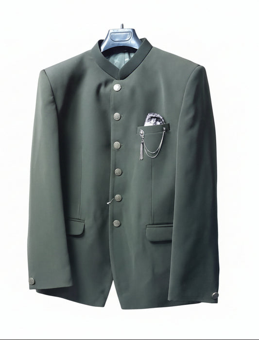 Men’s Olive Green Solid Designer Bandhgala Suit