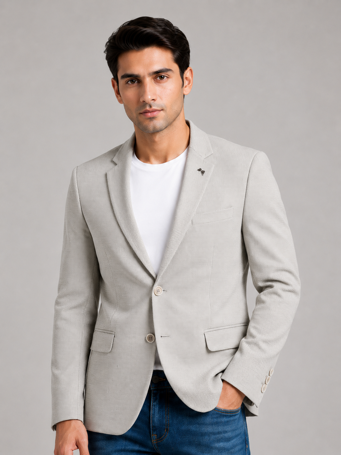Cream Beige Textured Premium Men's Blazer