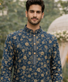 Men’s Navy Blue Floral Printed Ethnic Kurta Set