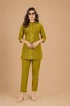 Women’s Olive Green Embroidered Roman Co-Ord Set