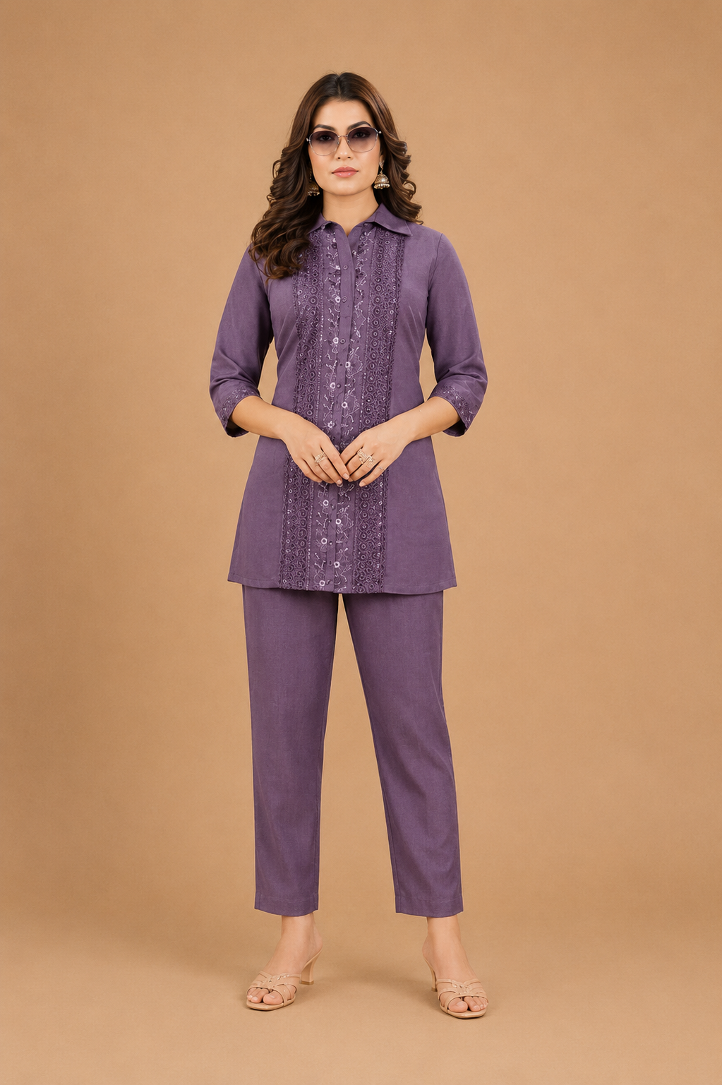 Women’s Olive Green Embroidered Roman Co-Ord Set
