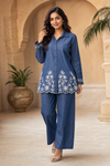Denim Blue Floral Embroidered Co-ord Set