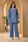 Denim Blue Floral Embroidered Co-ord Set