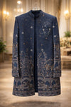Men’s Midnight Blue Silk Blend Indo-Western Sherwani