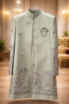 Men’s Mint Green Jacquard Silk Indo-Western Sherwani